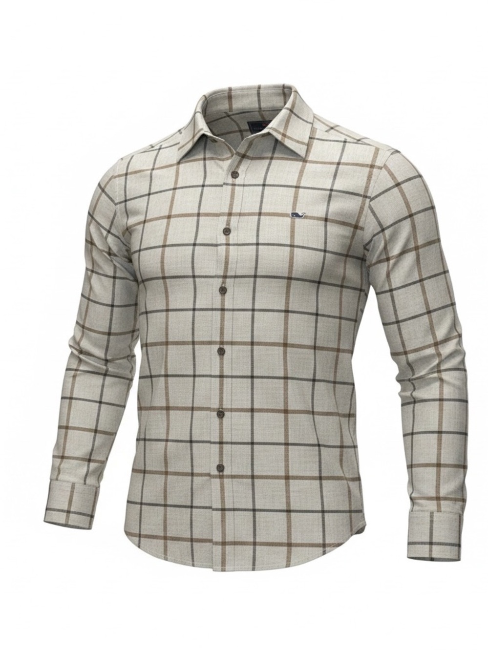 Vineyard Vines Men M Windowpane Check Cotton Button Down Long Sleeve Whale Shirt